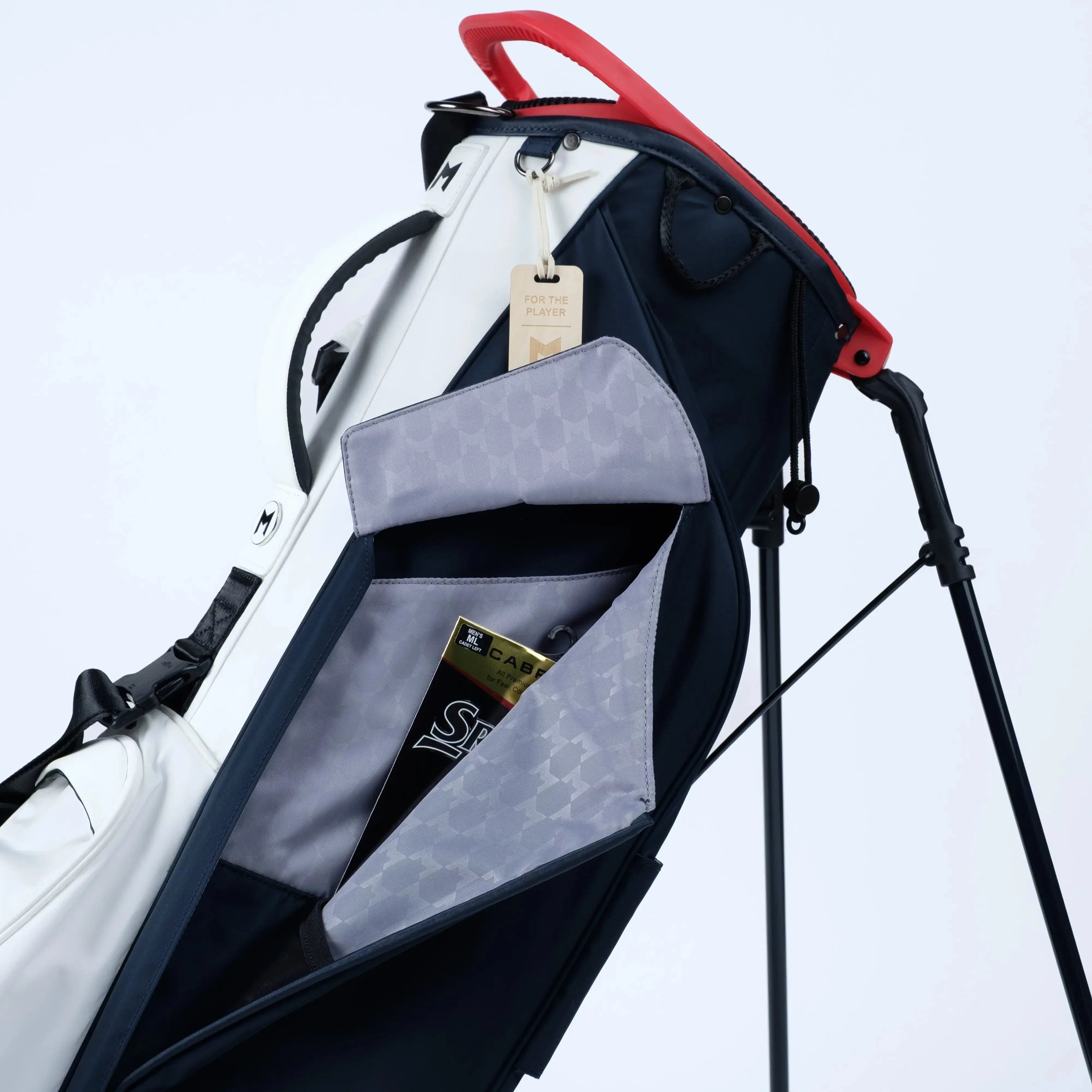 MNML GOLF Magnetic Side Pocket opened easily showing glove inside