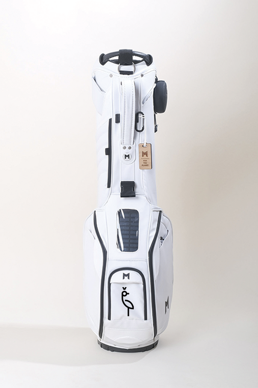 The A. Putnam MR1 eco golf bag is made with all recycled material and features magnetic closure pockets.
