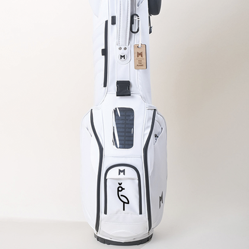 The A. Putnam MR1 eco golf bag is made with all recycled material and features magnetic closure pockets.