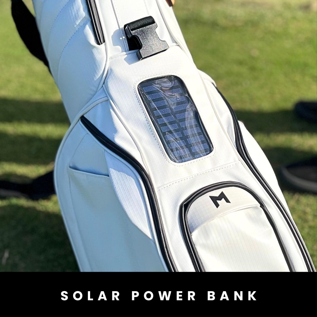 Customize your MR1 Eco Golf bag with a solar power bank to charge your phone on the golf course.