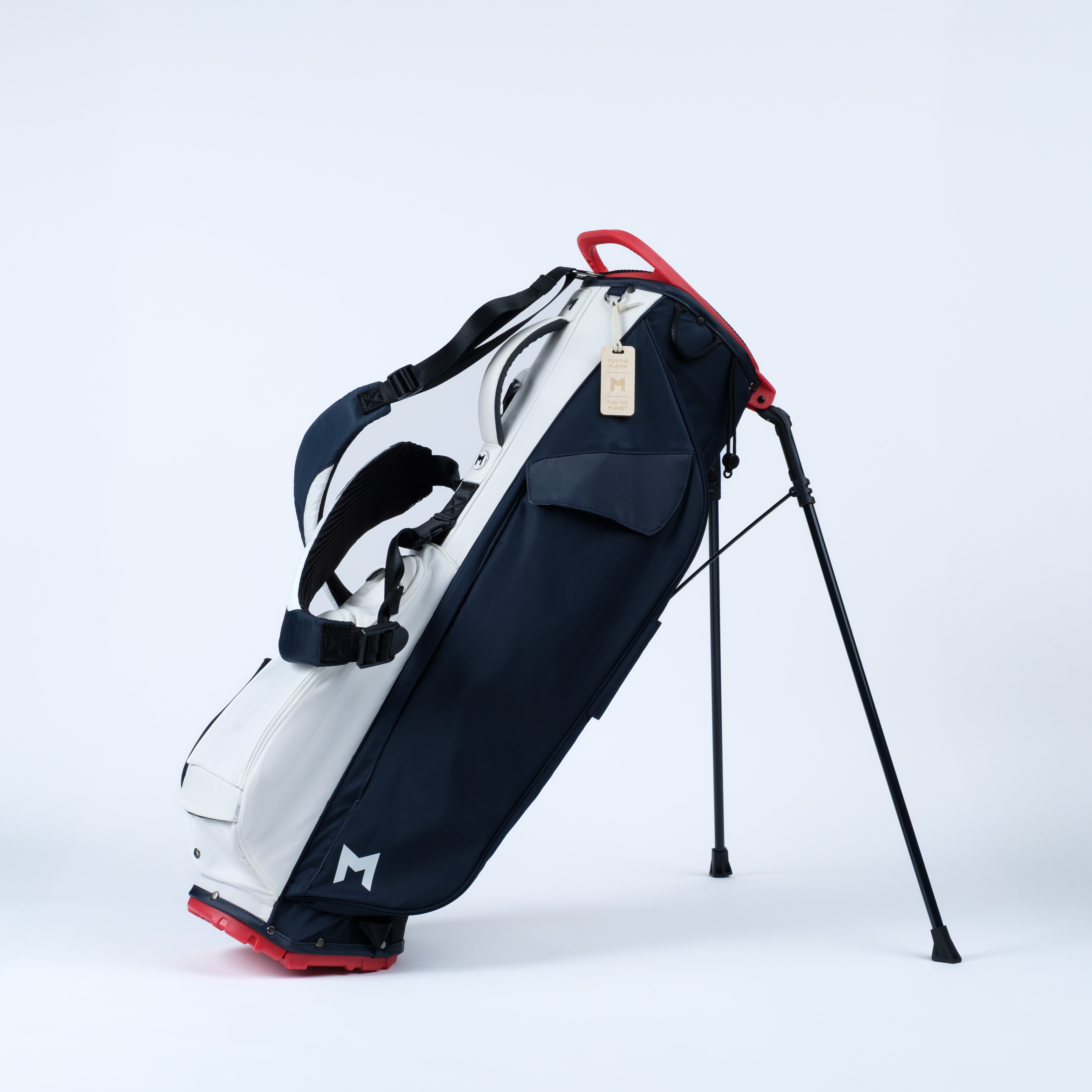 Golf bag with stand on a white background