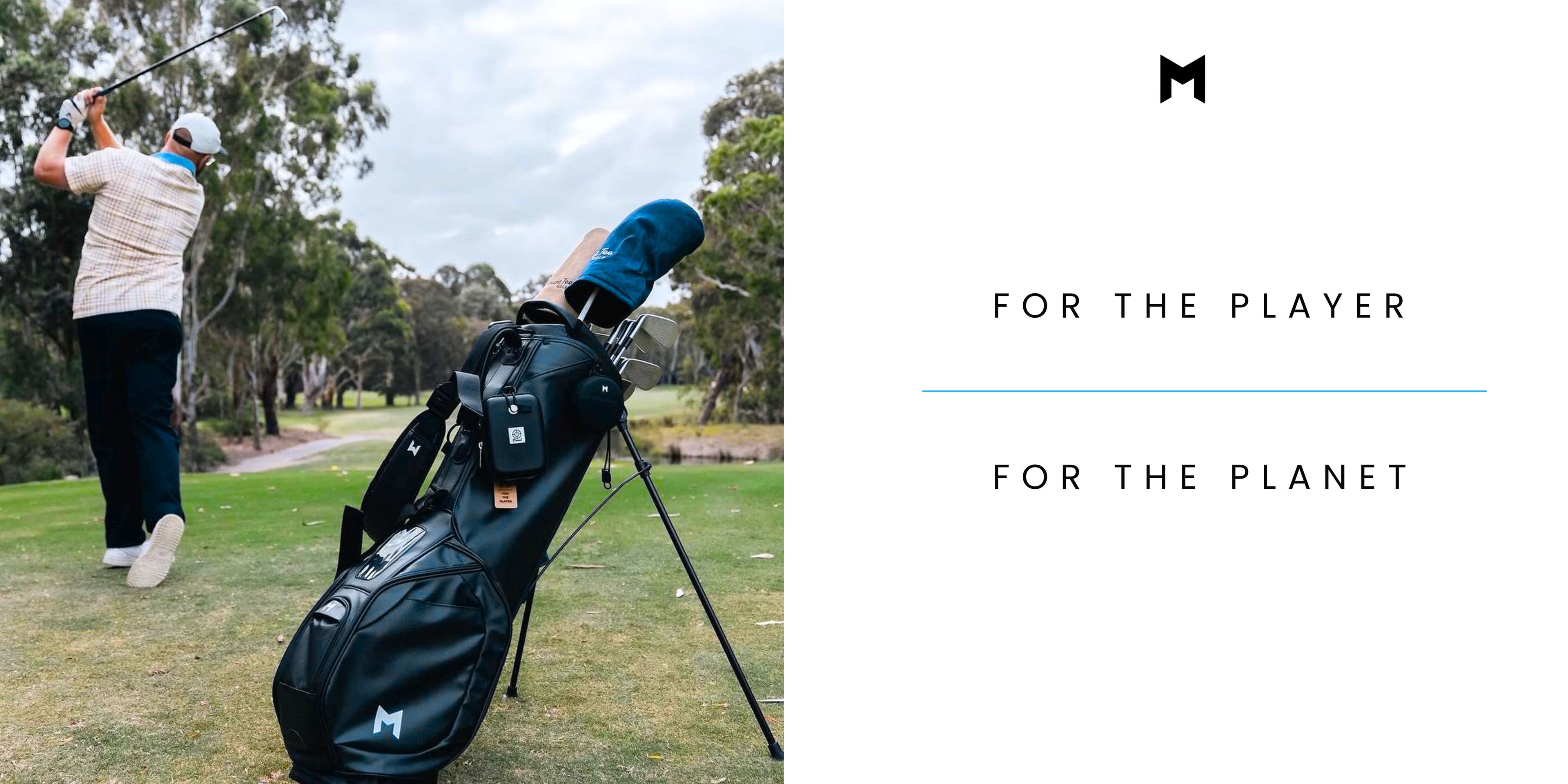 Our team teeing off with a black MR1 eco golf bag.