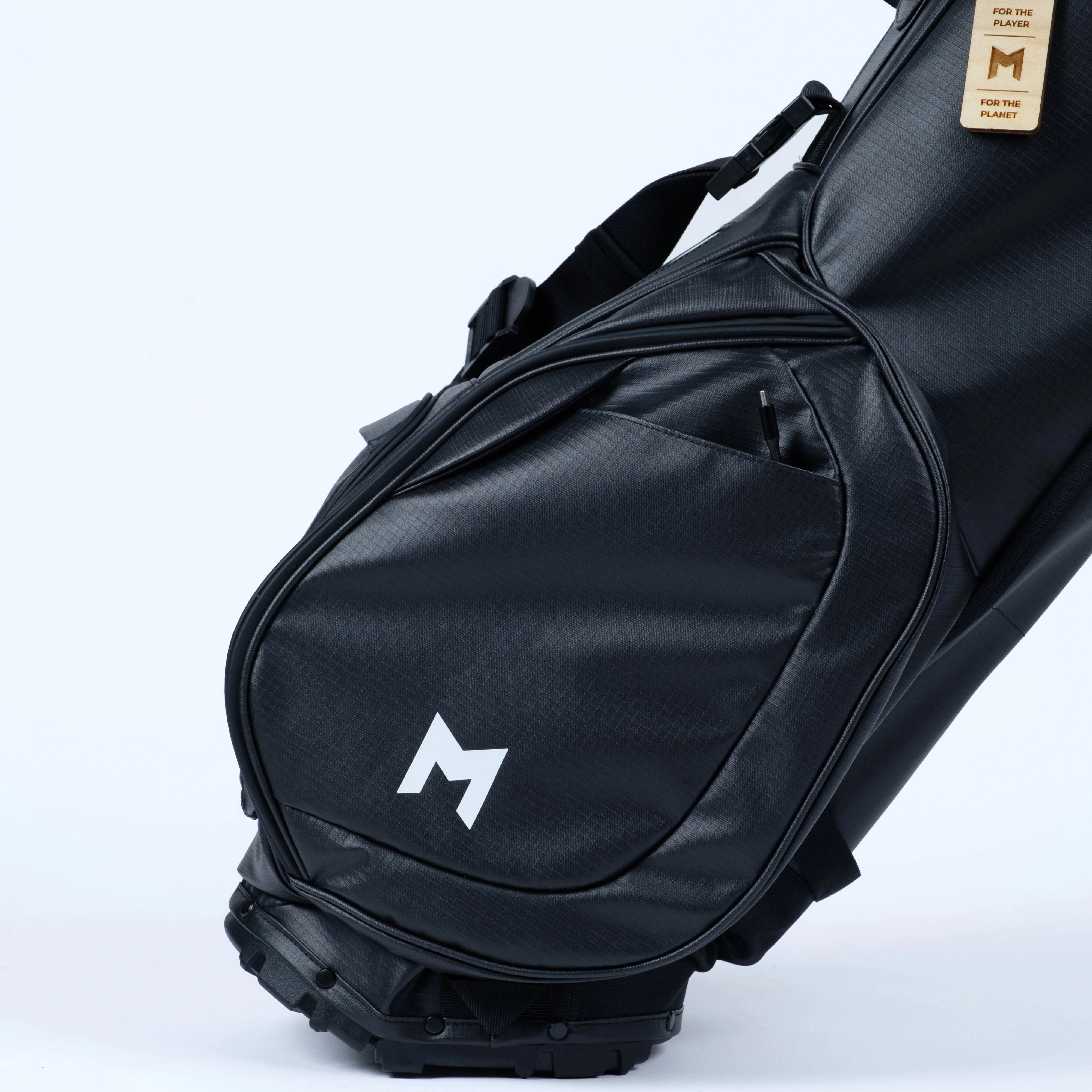 Black golf bag with all magnetic pocket closures