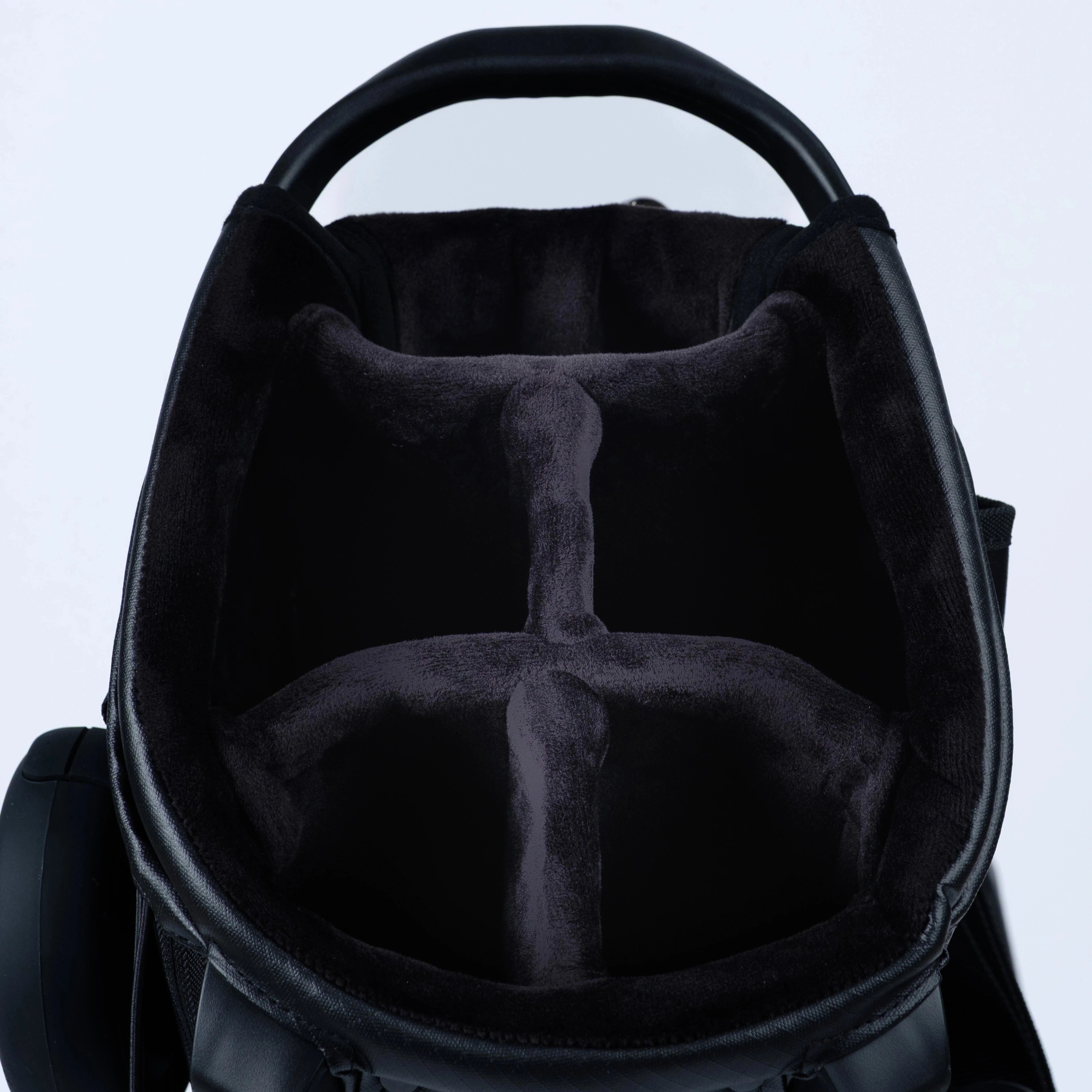 Black Golf Bag Top 5 Way Divider System Tour velour Close up