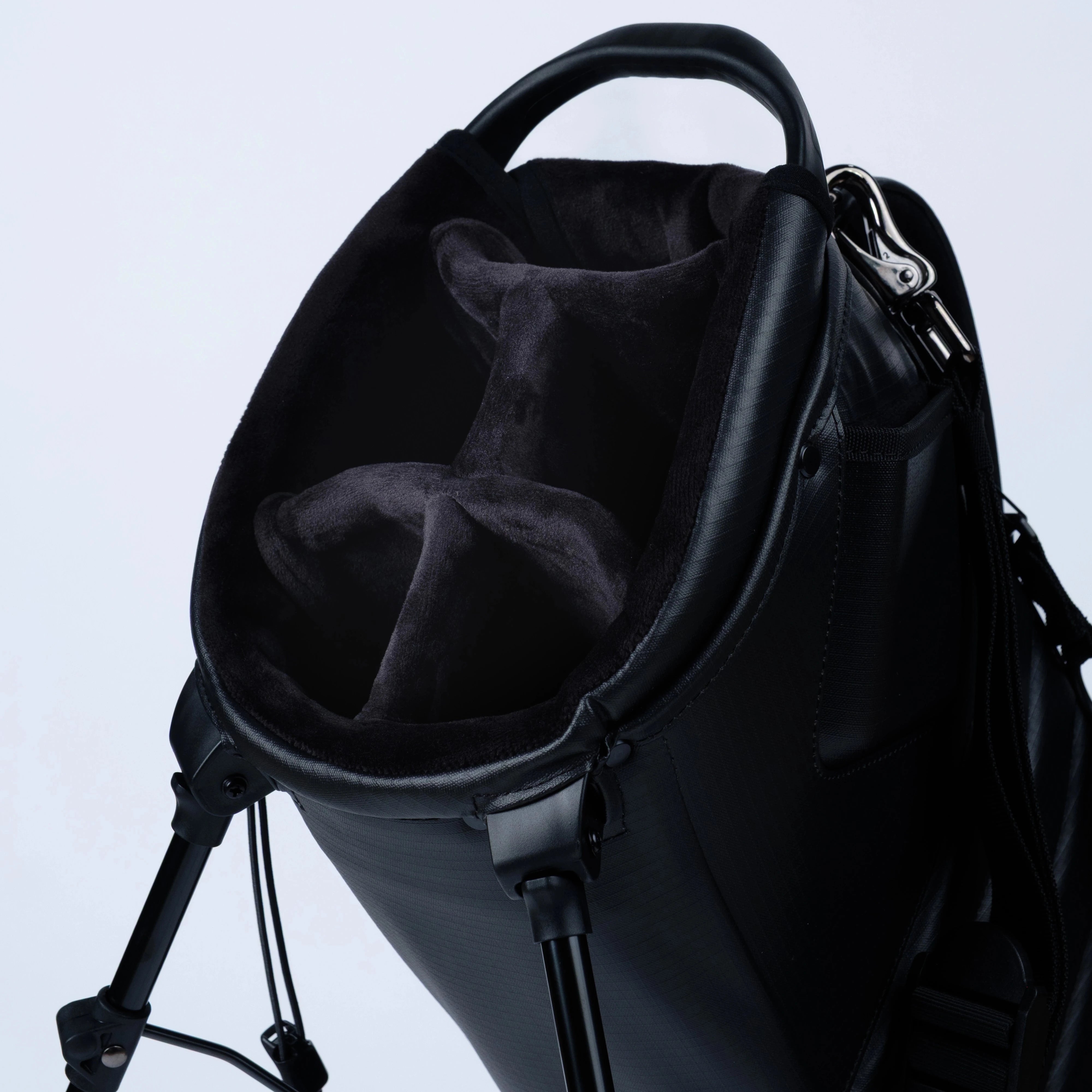 Black Golf Bag Top 5 Way Divider System Tour velour close up side