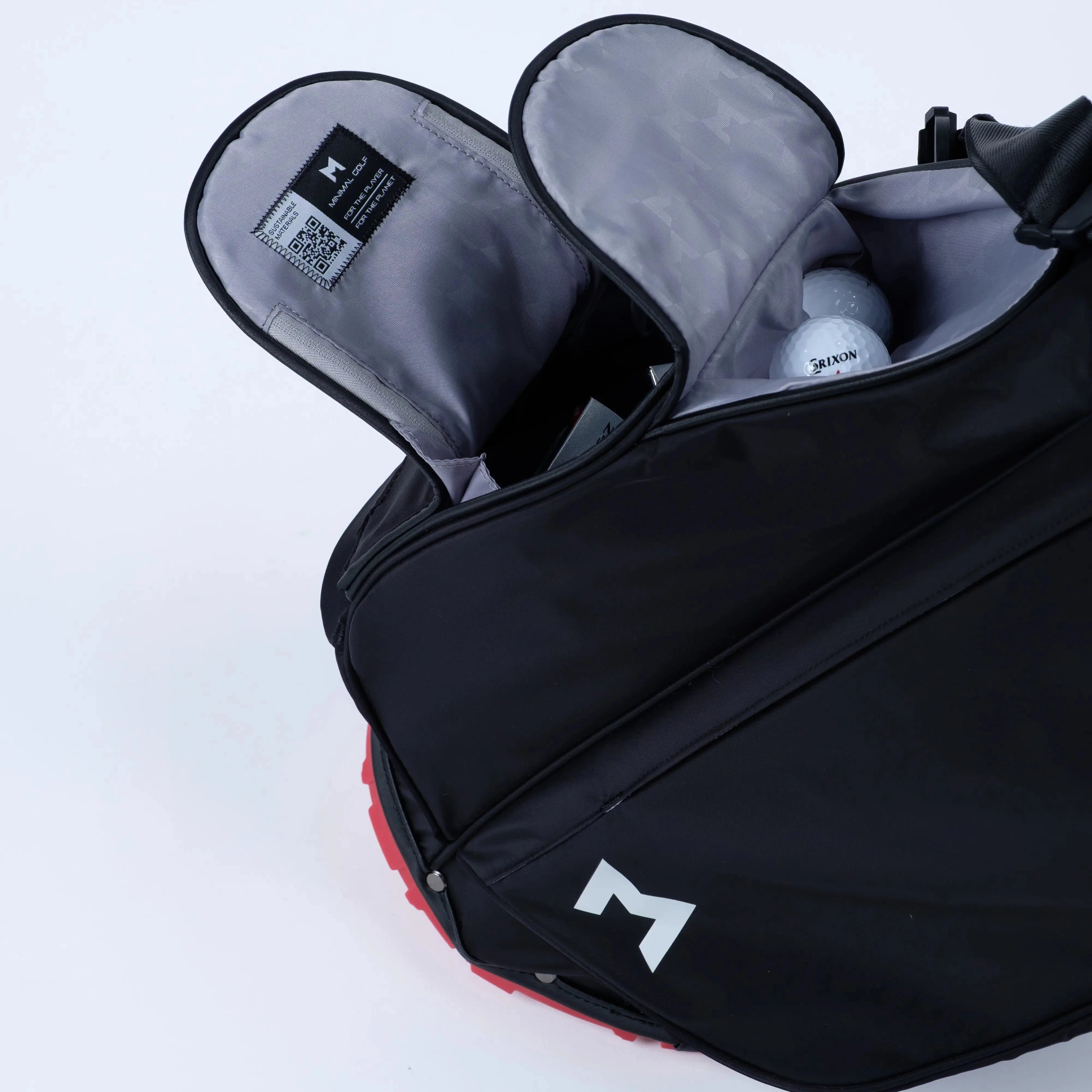 M COMP Black Red Stand Golf Bag Magnetic Pockets