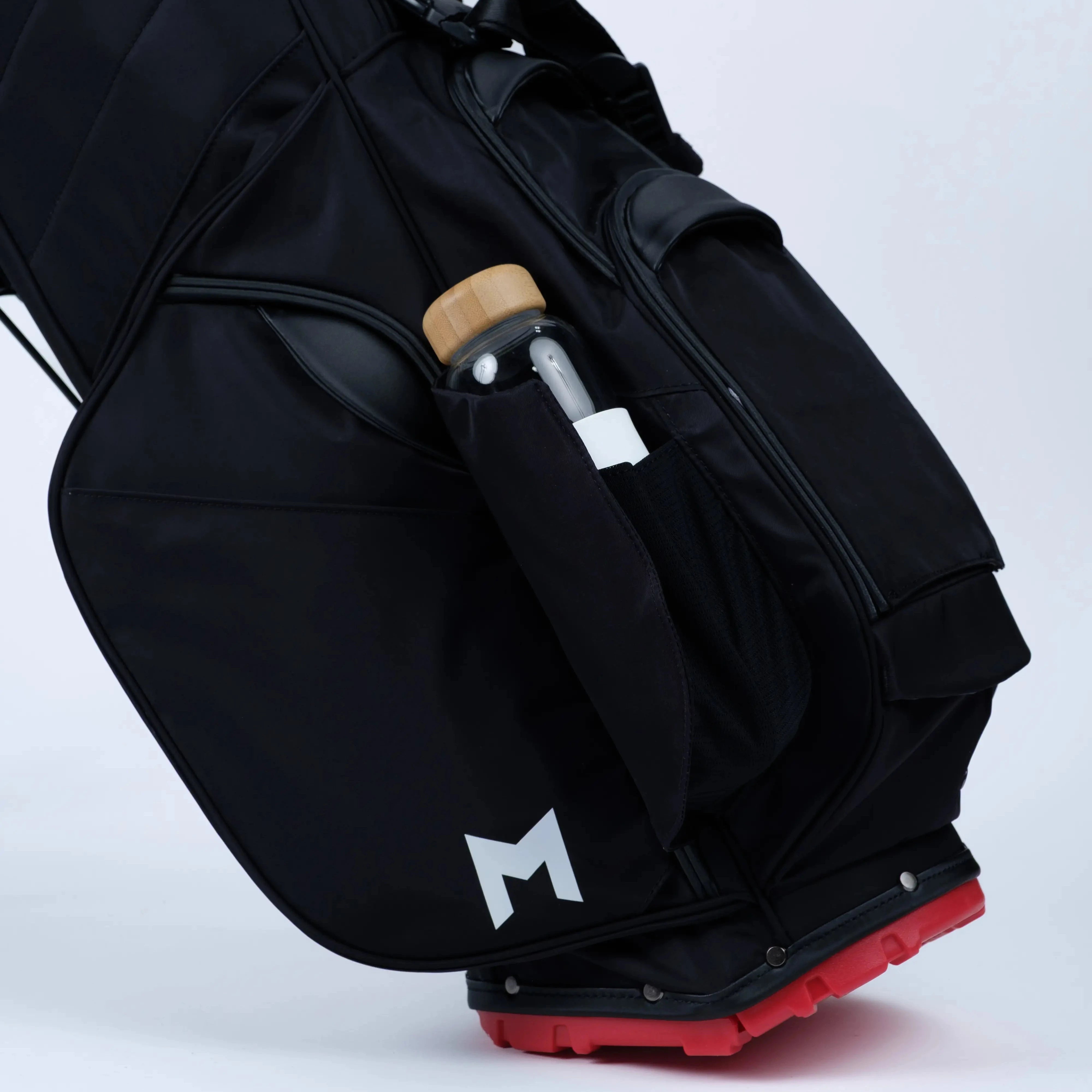 M COMP Black Red Golf Bag on Stand with Water Bottle Pocket