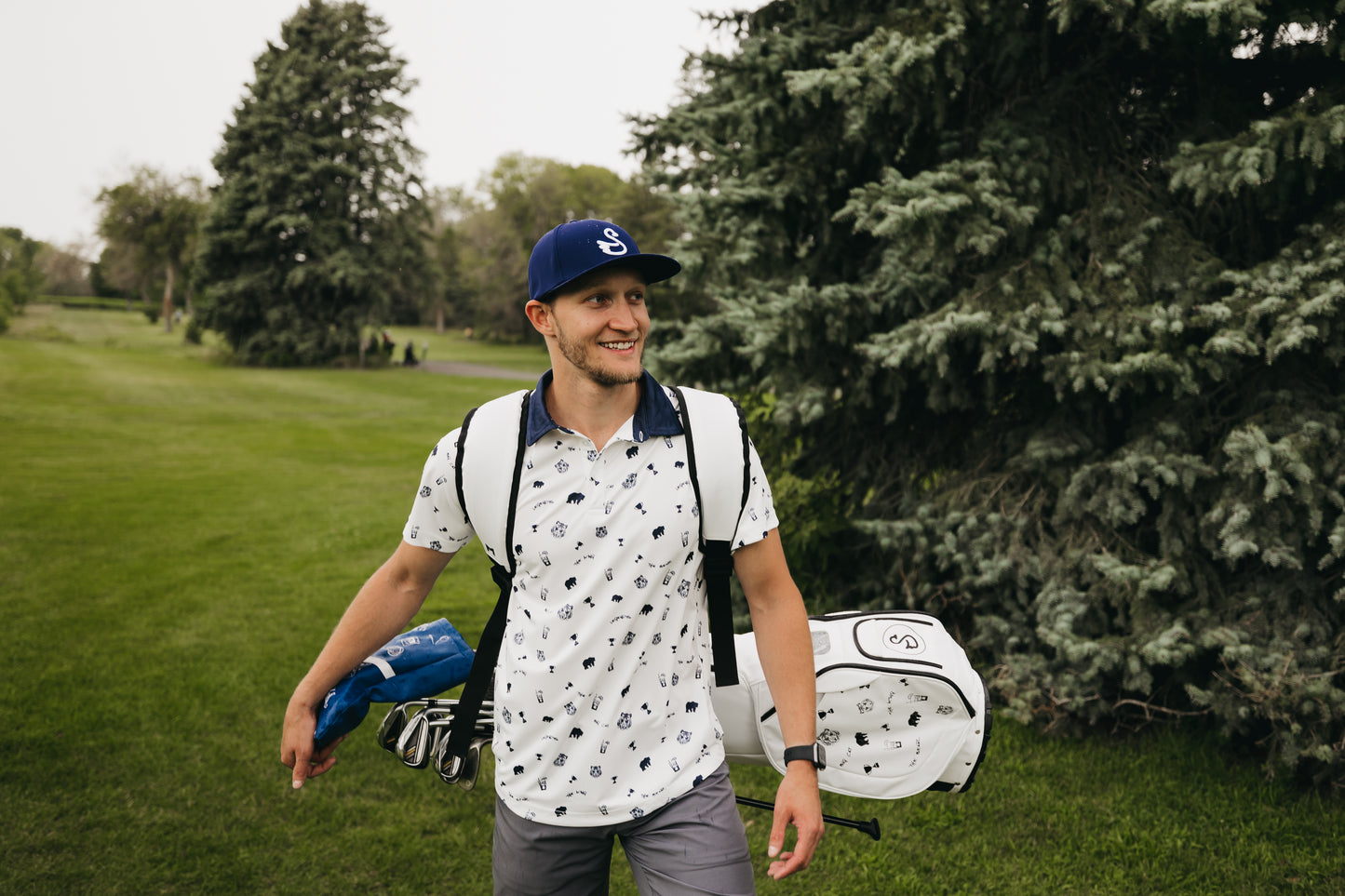 MNML GOLF x Swannies golf collaboration featuring their collection print, hand painted on the MV2 model.