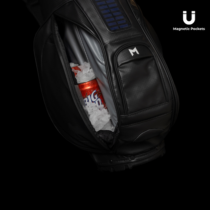 The new MNML GOLF MR1 Sustainable Golf Bag comes built with a thermal cooling pocket to keep your beverages cold for hours.