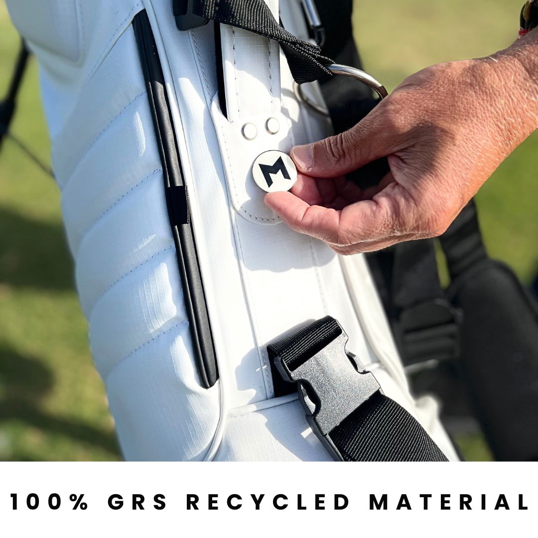 The MR1 sustainable golf bag was made from 40 recycled water bottles, making it a durable golf bag.