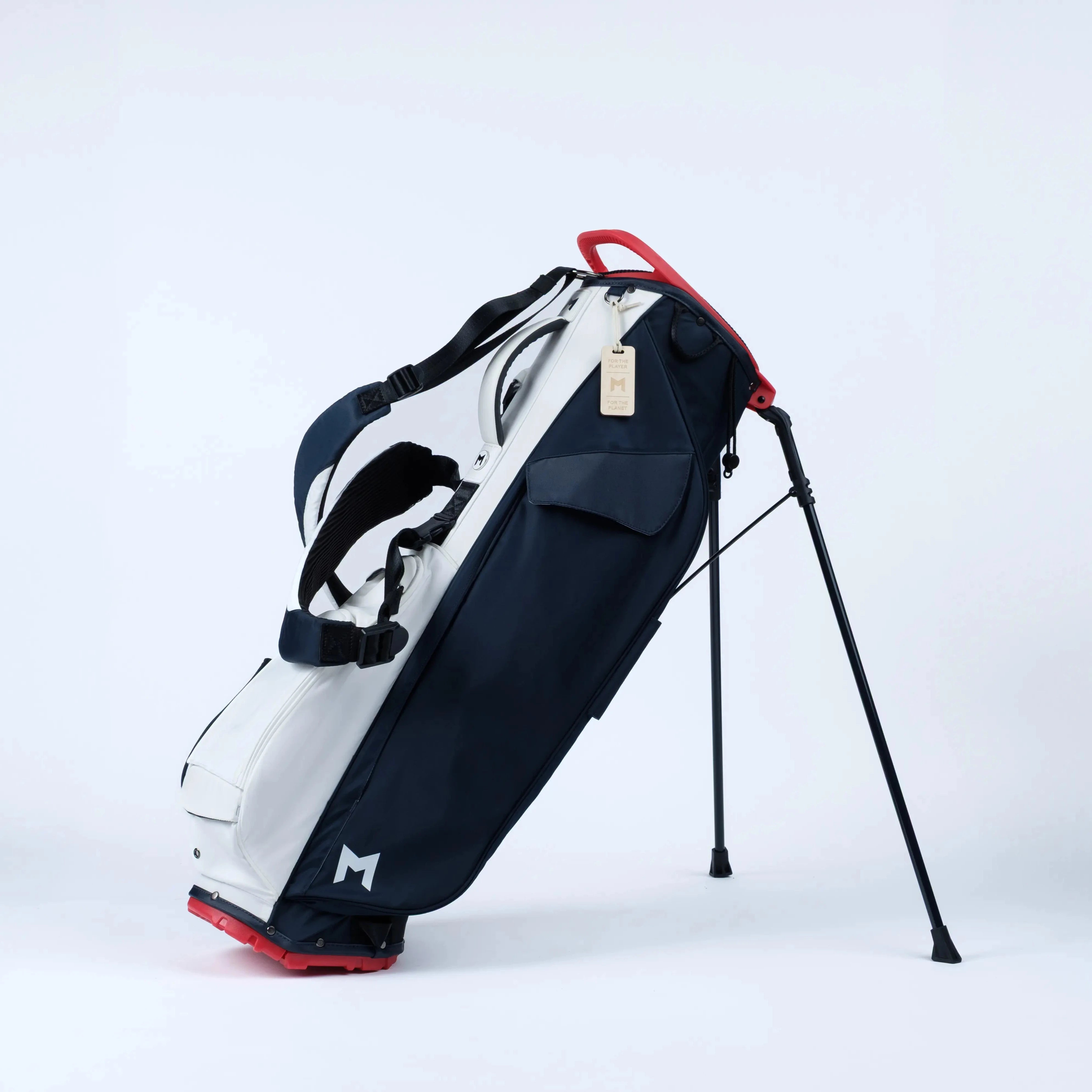 M COMP Navy Red White Golf Bag on Stand