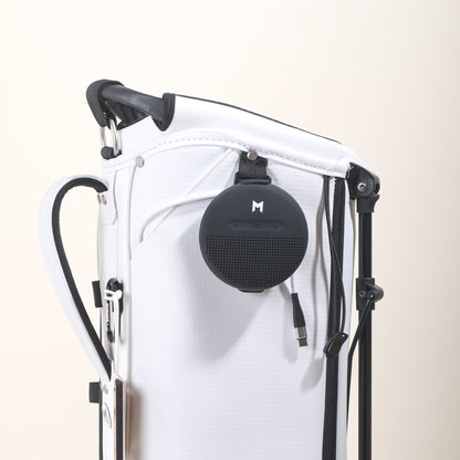 MNML GOLF bag features a waterproof bluetooth speaker,  part of the tech kit.