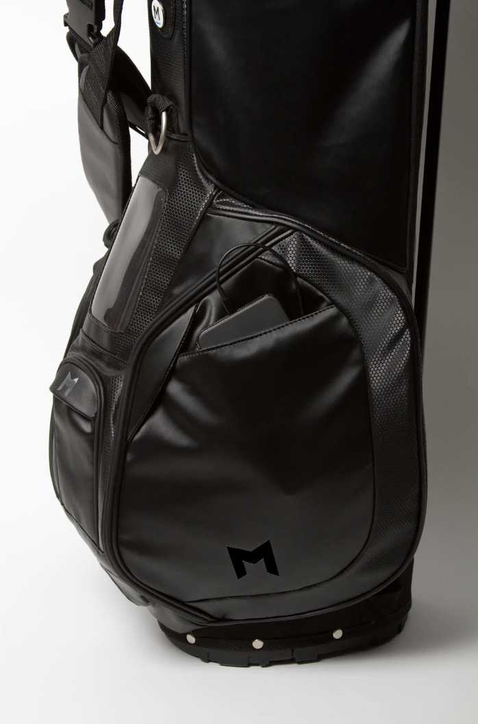 MNML GOLF's MV2 bag features a magnetic rangefinder pocket and extra storage pocket that can fit a standard sized windbreaker.