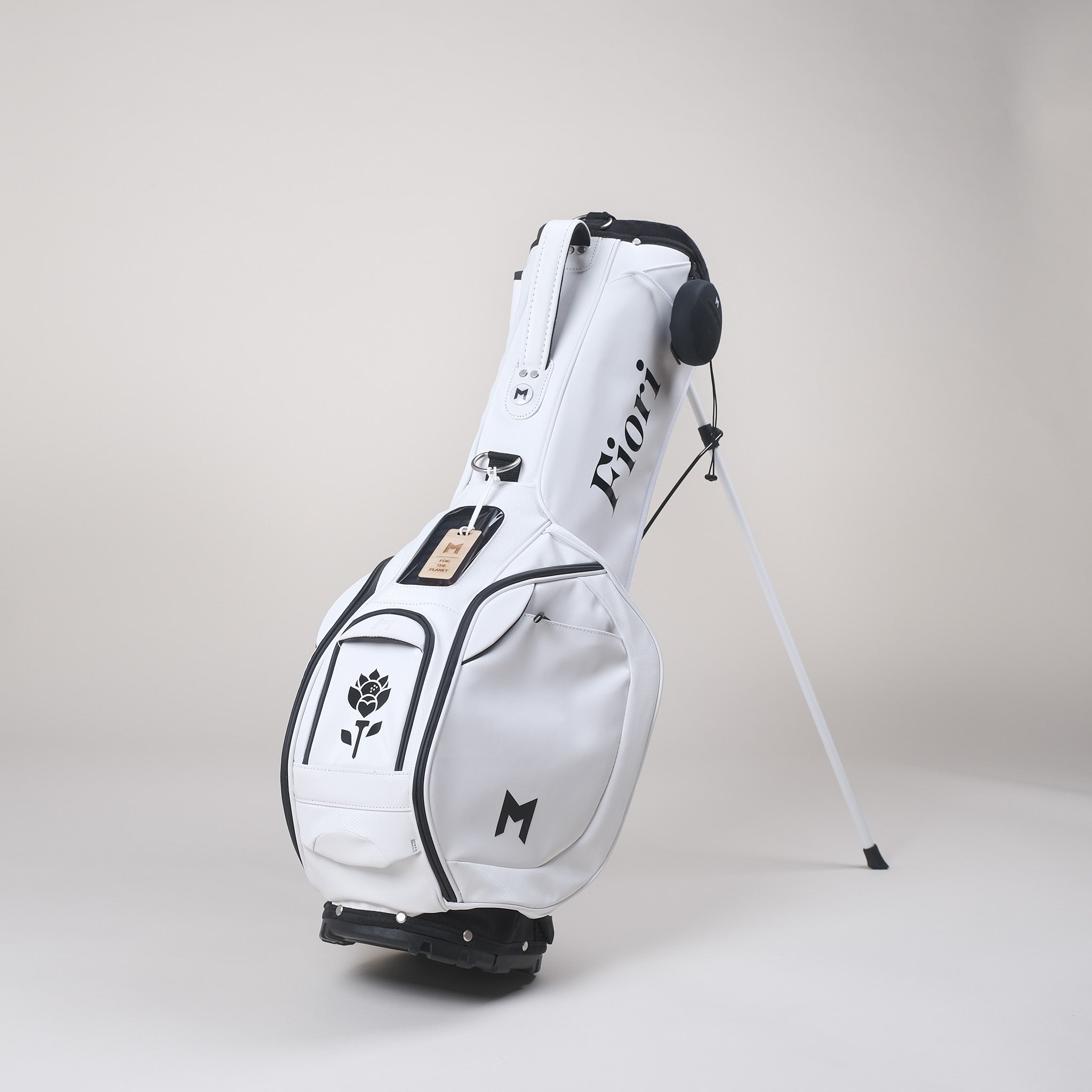 White MNML GOLF bag with custom, hand painted Fiori flower.